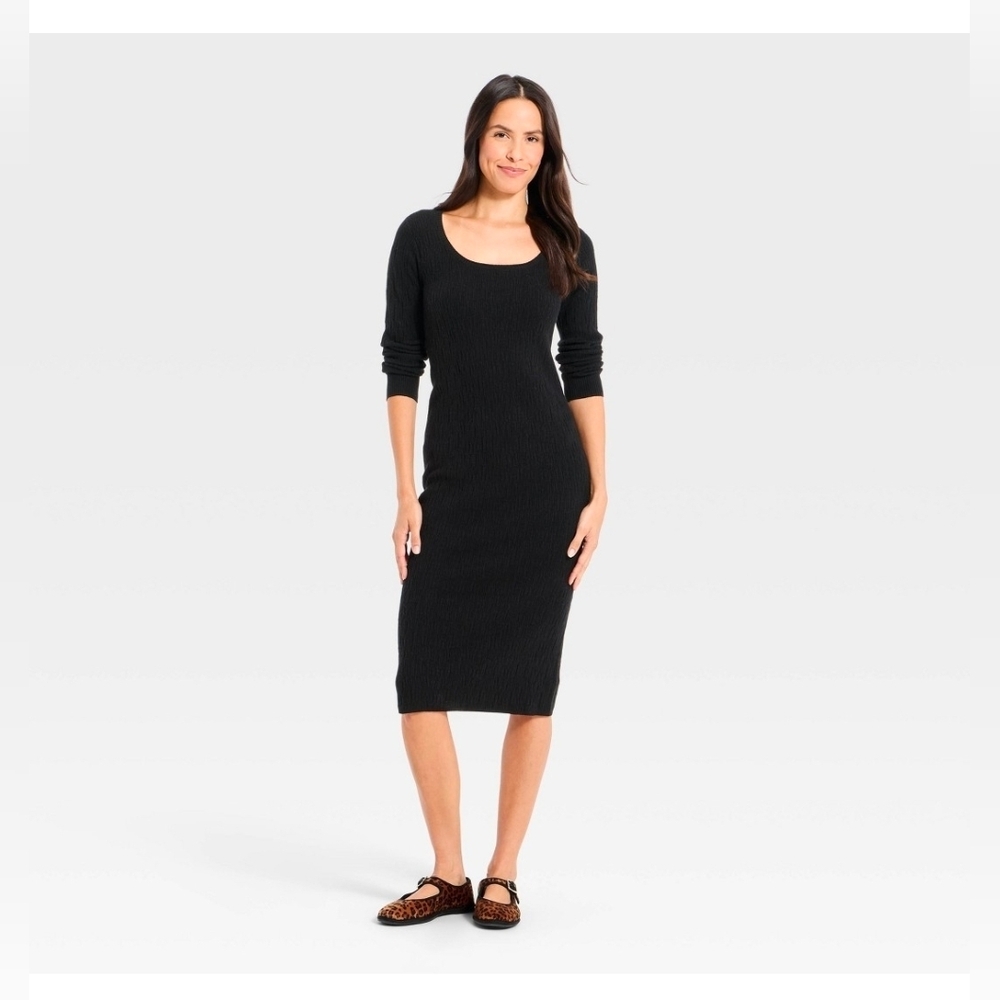 Universal Thread Women's Long Sleeve Textured Transitional Midi Sweater Dress